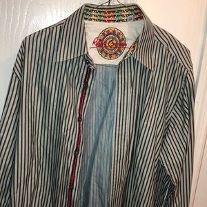 ROBERT GRAHAM Limited Edition Shirt Light Blue With Black & Yellow Stripes
